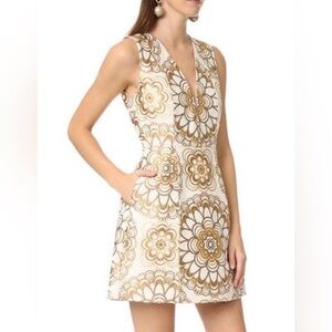 Alice + Olivia Cream Mini Dress with Gold and Copper Embroidery